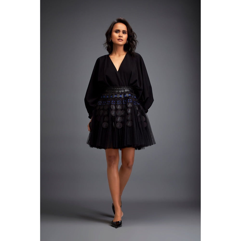 Deepika Arora Womens Black Dress with Skirt (Set of 2)