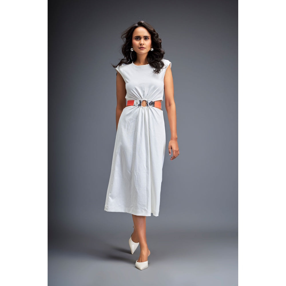 Deepika Arora Womens White Dress With Belt