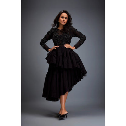 Deepika Arora Black Embroidered Swarovski Crystal Top and Skirt (Set of 2)