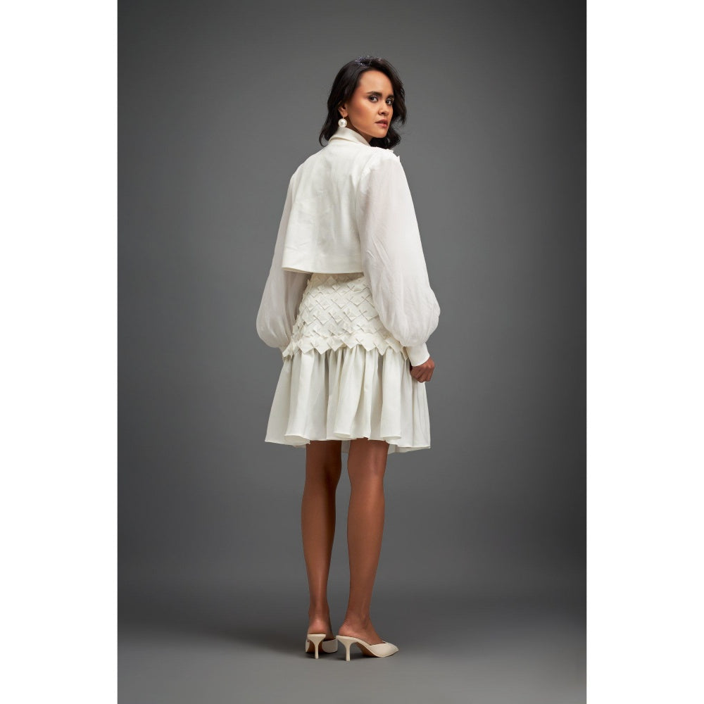 Deepika Arora White Self Design Jacket and Skirt (Set of 2)