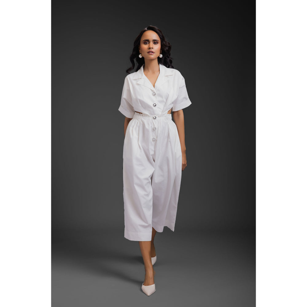 Deepika Arora White Cotton Solid Jumpsuit