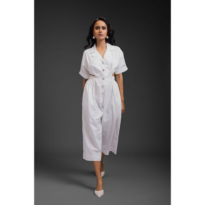 Deepika Arora White Cotton Solid Jumpsuit