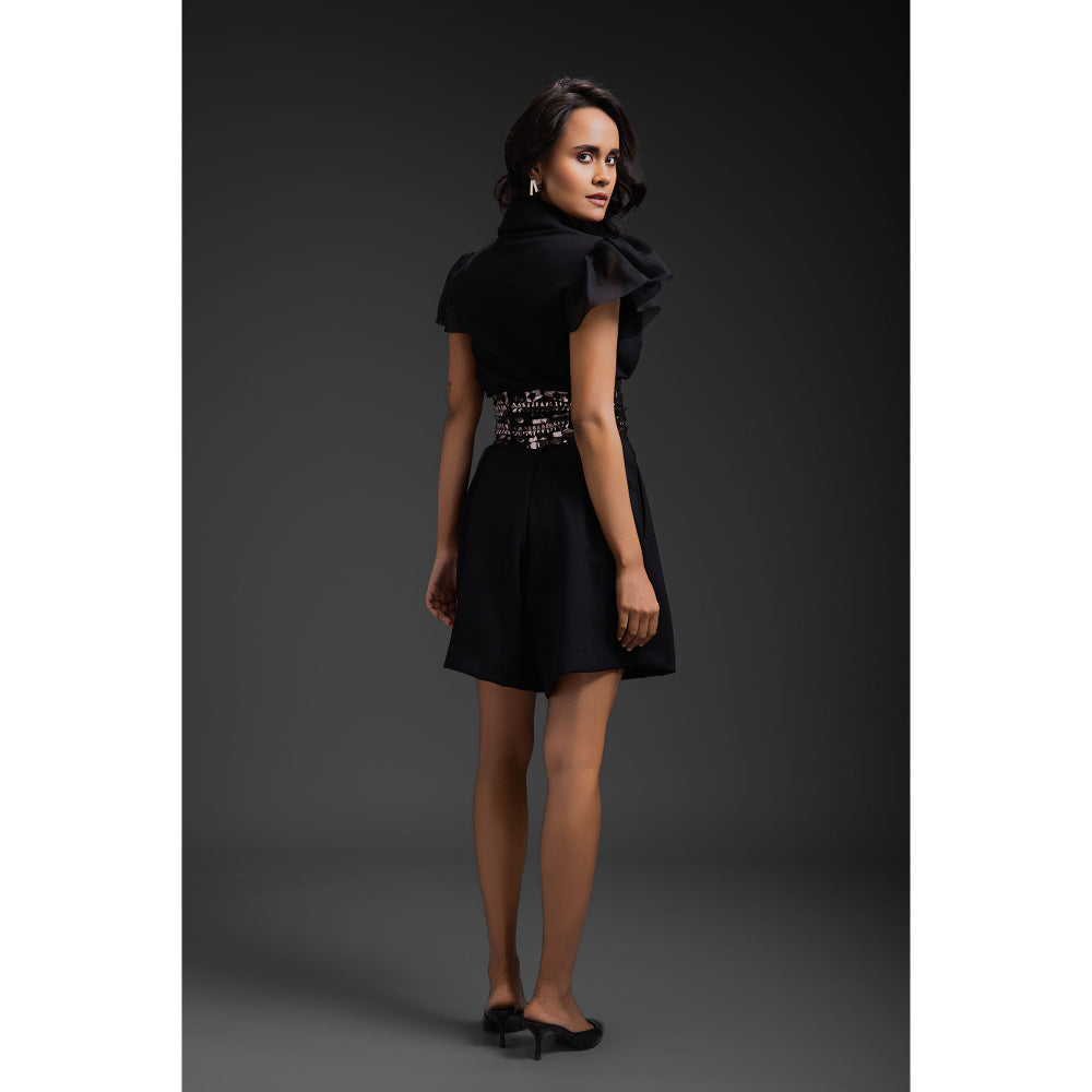 Deepika Arora Black Chic Embellished Playsuit and Belt (Set of 2)
