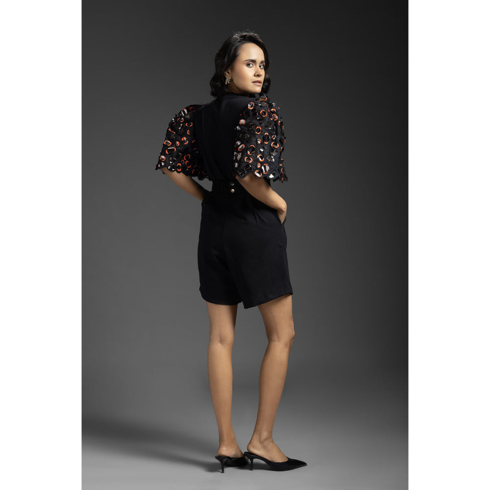 Deepika Arora Black Chic Embellished Playsuit and Belt (Set of 2)