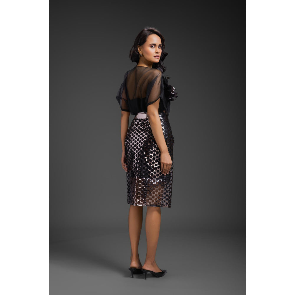 Deepika Arora Womens Black Bustier Top with Skirt and Inner Skirt (Set of 4)