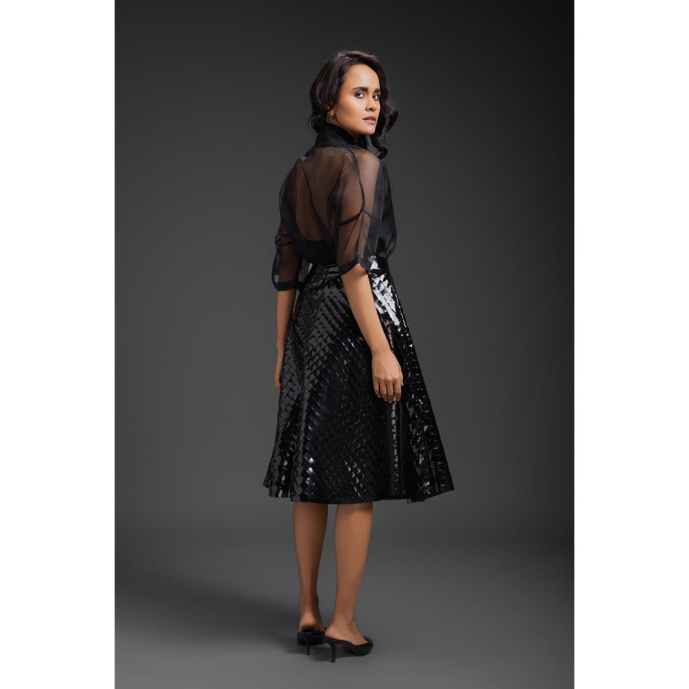 Deepika Arora Womens Black Shirt with Inner Crop Top and Skirt (Set of 3)