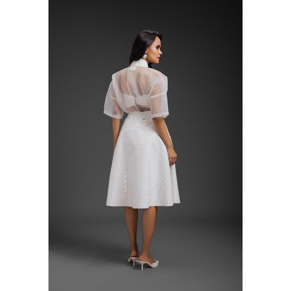 Deepika Arora Womens White Shirt with Inner Crop Top and Skirt (Set of 3)