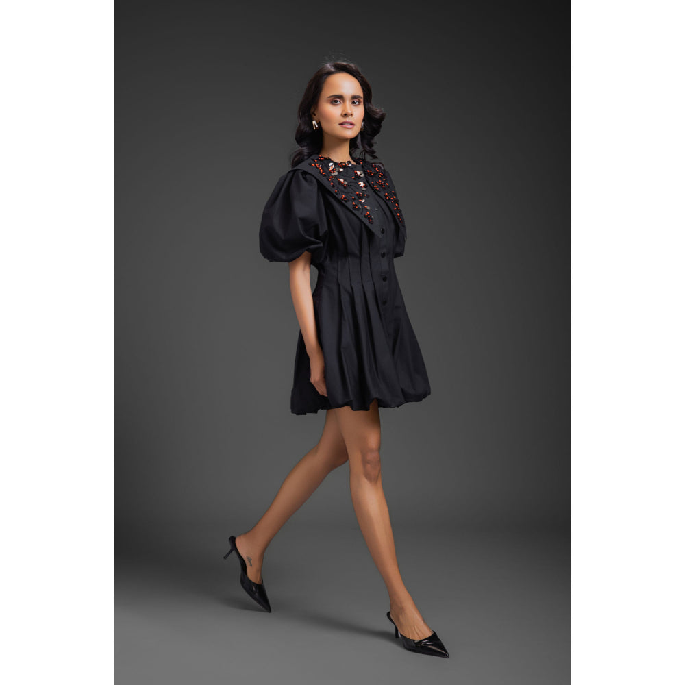 Deepika Arora Womens Black Puff Sleeve Dress