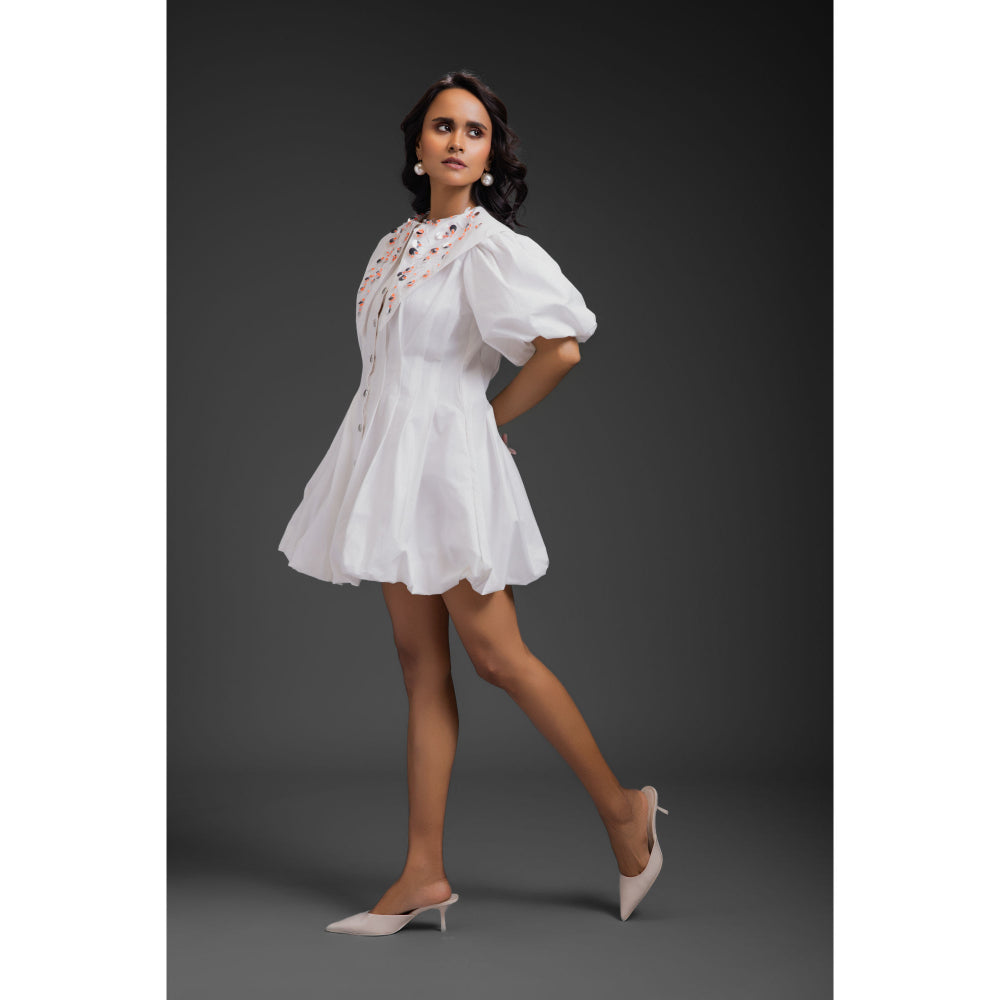 Deepika Arora Womens White Puff Sleeve Dress