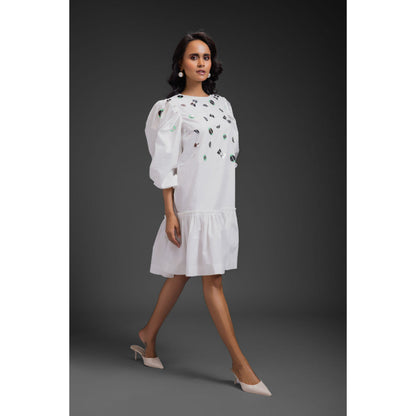 Deepika Arora Womens White Knee Dress