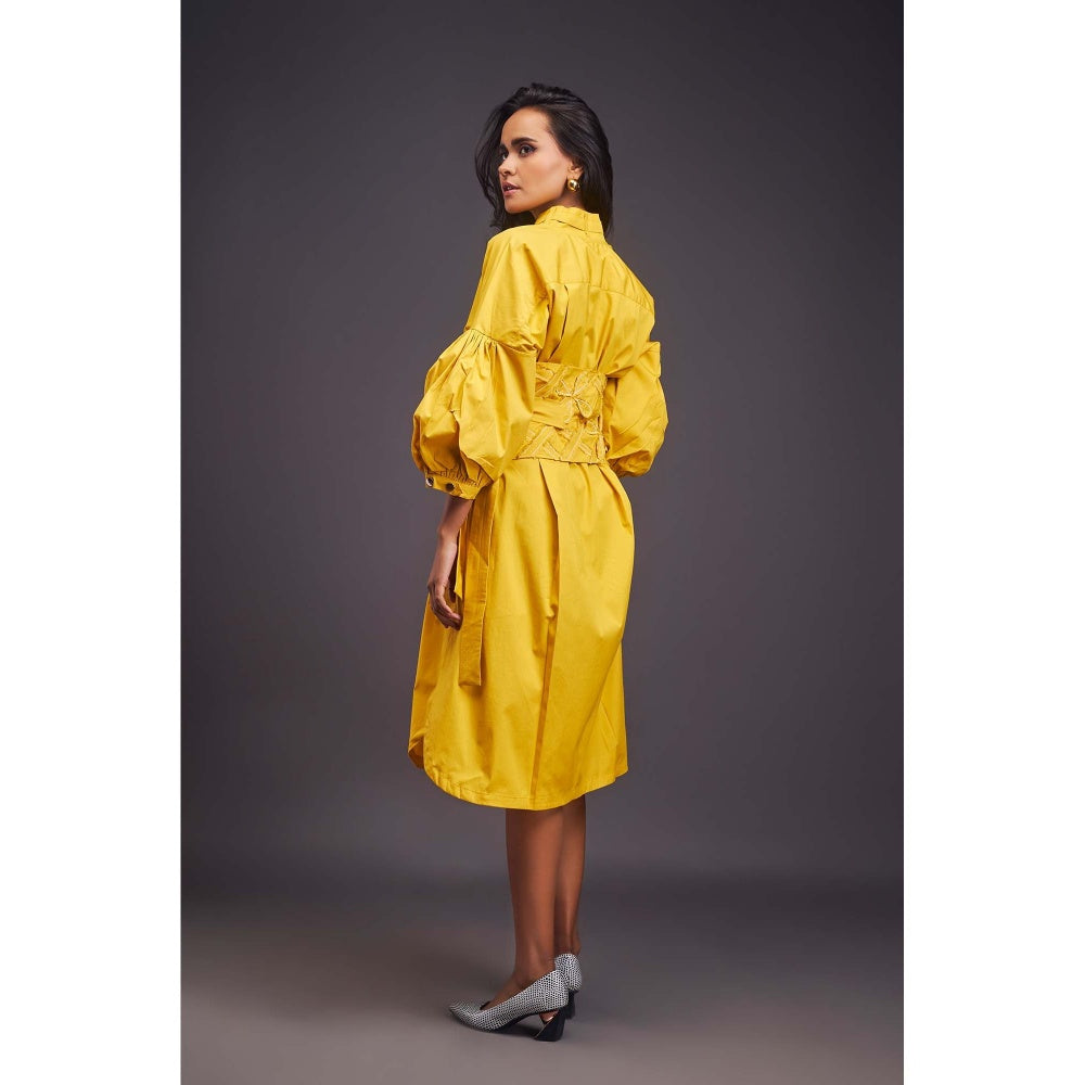 Deepika Arora Yellow Dress with Belt (Set of 2)