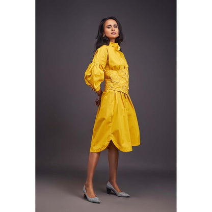 Deepika Arora Yellow Dress with Belt (Set of 2)