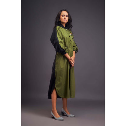 Deepika Arora Colo Block Green Dress