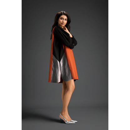 Deepika Arora Womens Colorblock Rust Dress