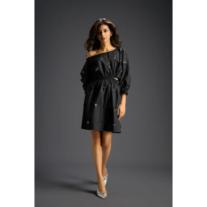 Deepika Arora Womens Embellished Black Dress