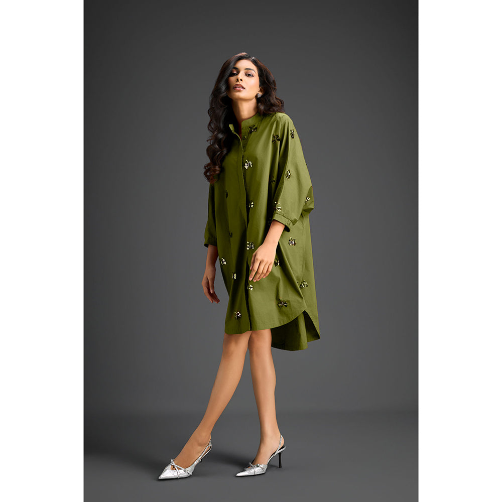Deepika Arora Womens Embellished Olive Dress