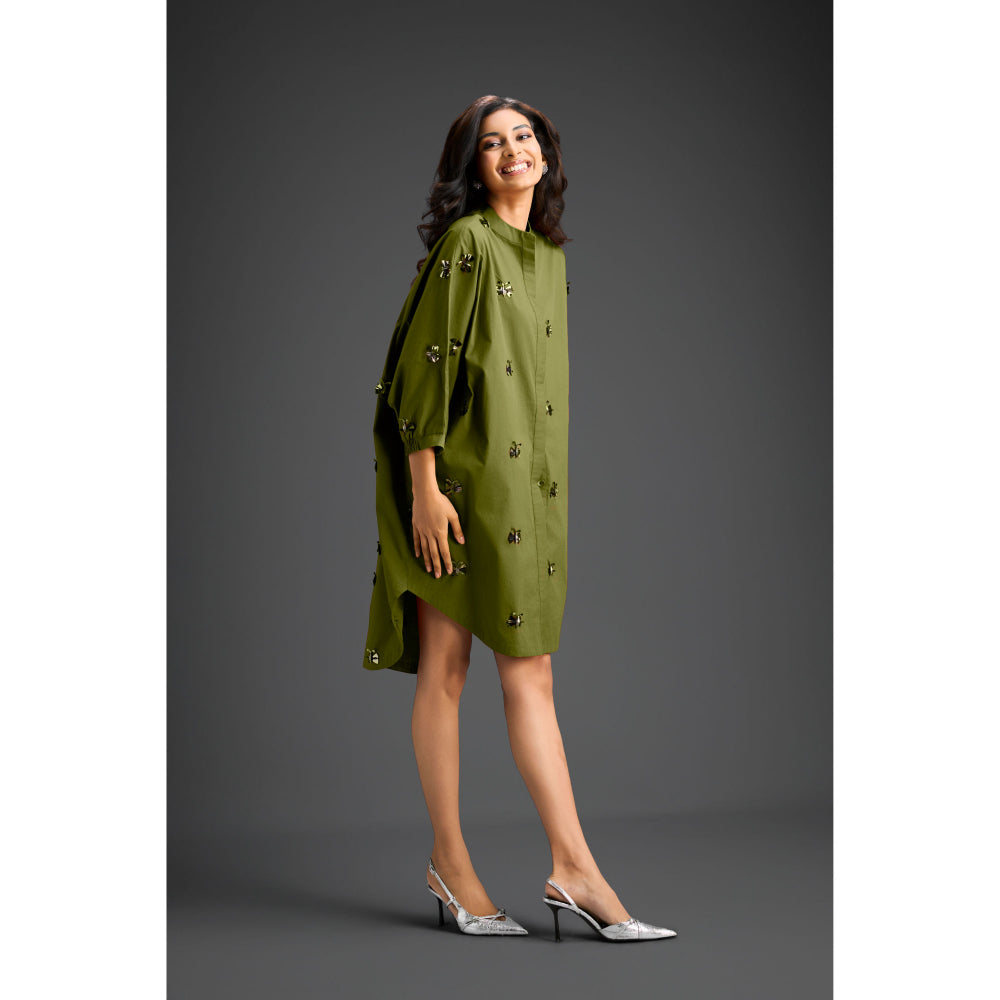 Deepika Arora Womens Embellished Olive Dress