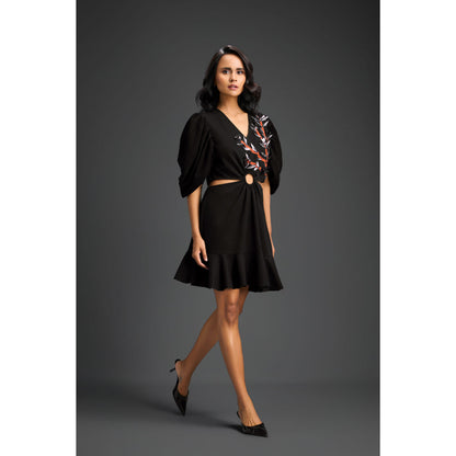 Deepika Arora Womens Embroidered Black Dress