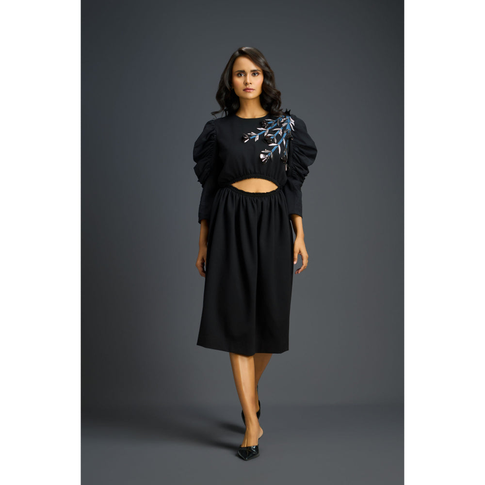 Deepika Arora Womens Embroidered Black Dress