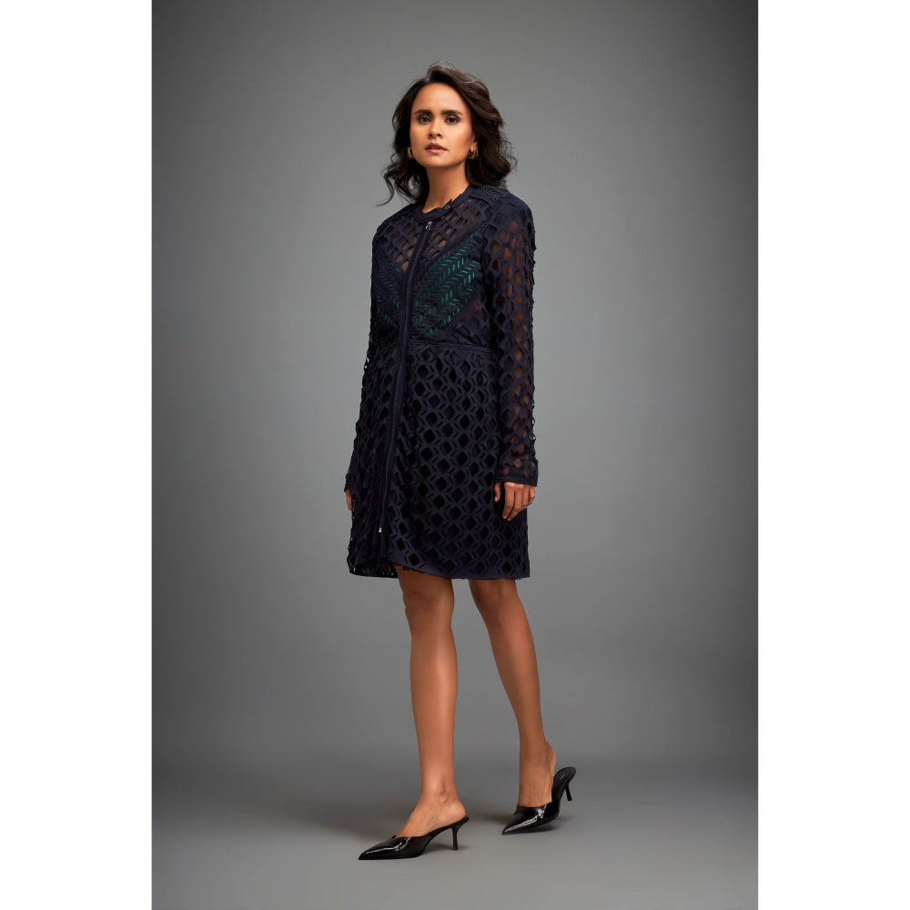 Deepika Arora Womens Self Design Navy Blue Dress, Inner (Set of 2)