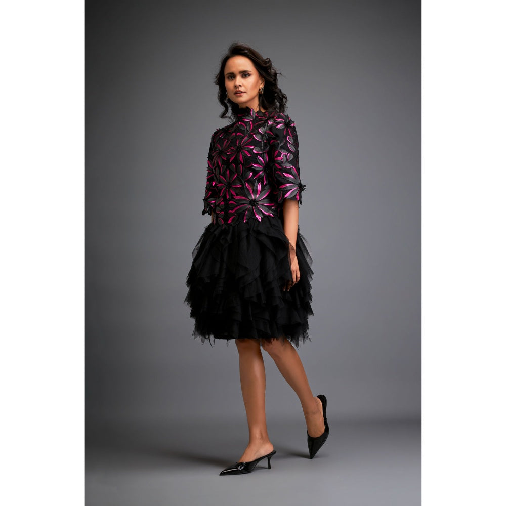 Deepika Arora Womens Floral Black Dress