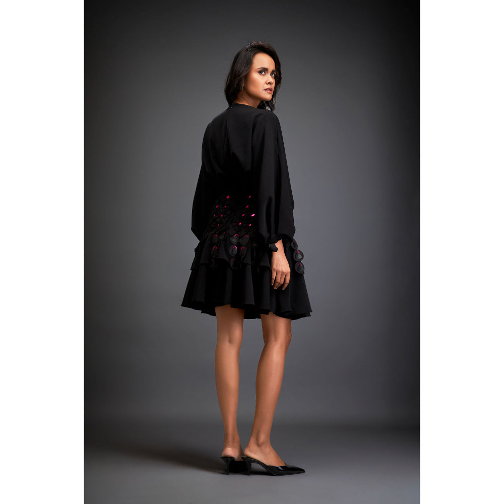 Deepika Arora Womens Embroidered Black Dress