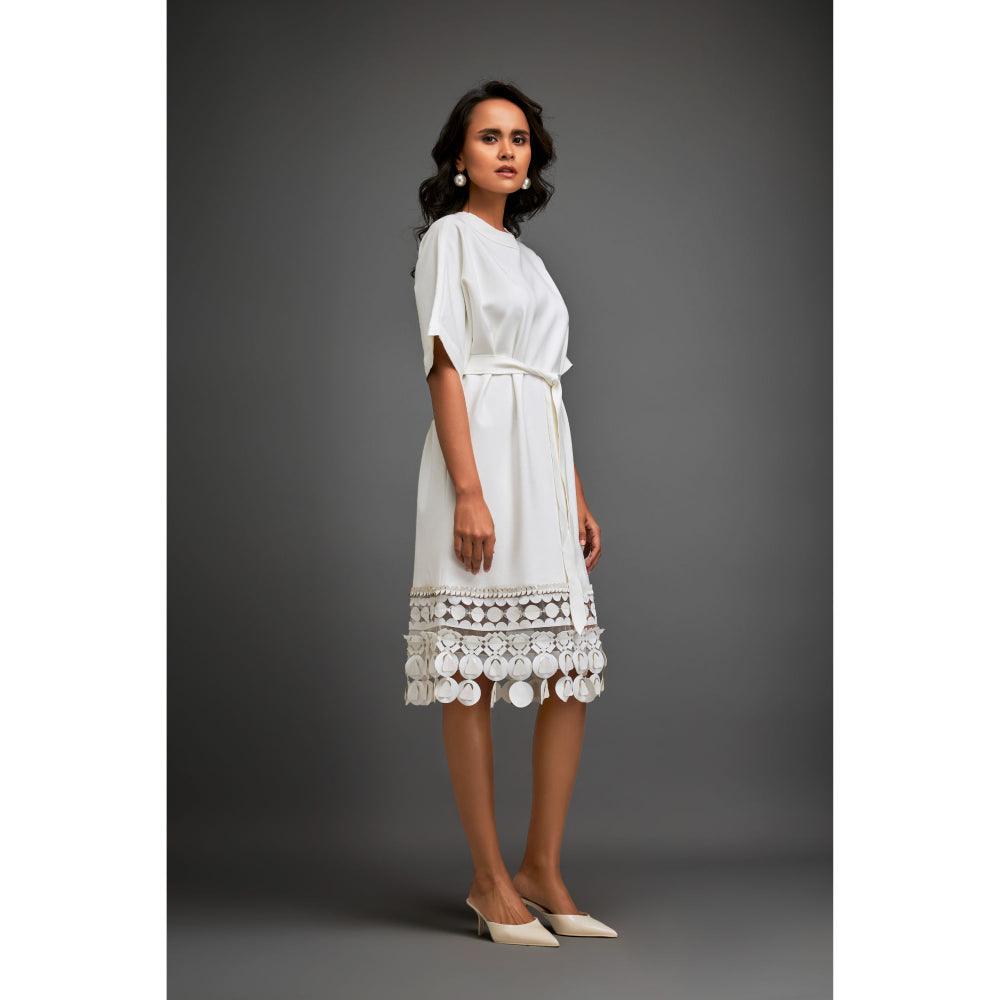 Deepika Arora Womens Embroidered White Dress Belt (Set of 2)