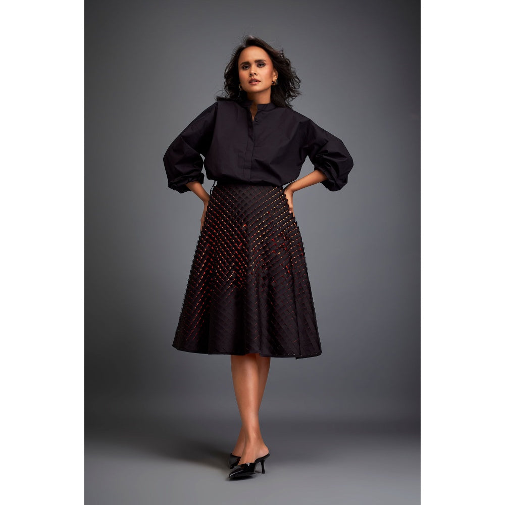 Deepika Arora Black A-Line Voluminous with 3-D Pattern Skirt