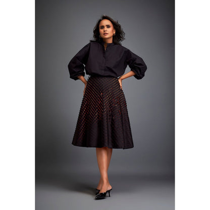 Deepika Arora Black A-Line Voluminous with 3-D Pattern Skirt