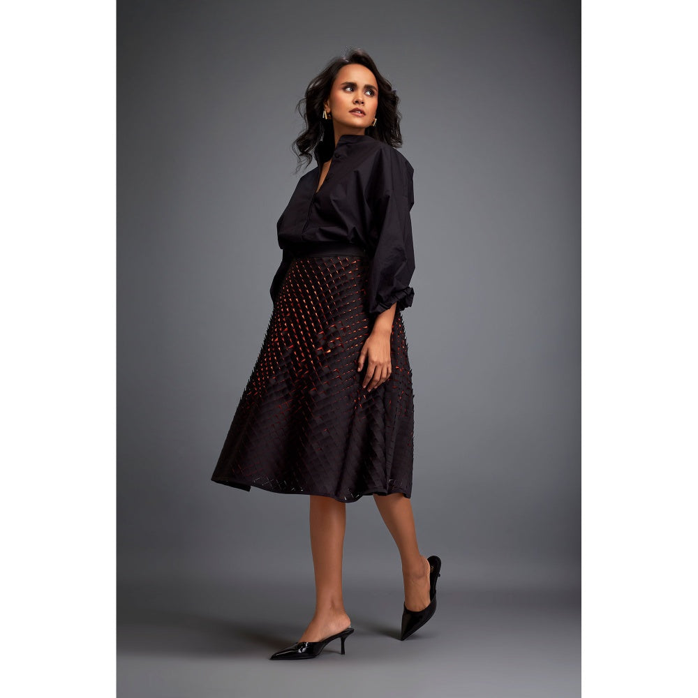 Deepika Arora Black A-Line Voluminous with 3-D Pattern Skirt