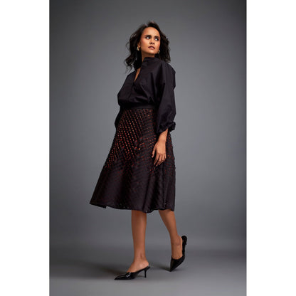 Deepika Arora Black A-Line Voluminous with 3-D Pattern Skirt
