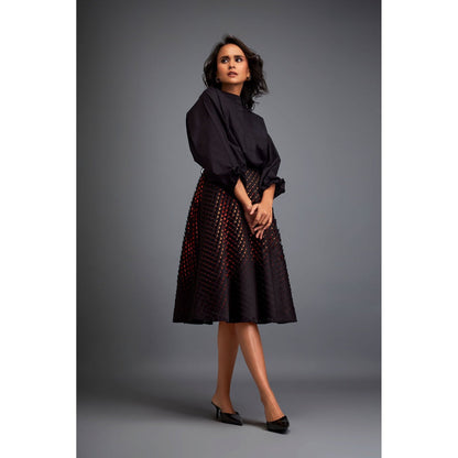 Deepika Arora Black A-Line Voluminous with 3-D Pattern Skirt