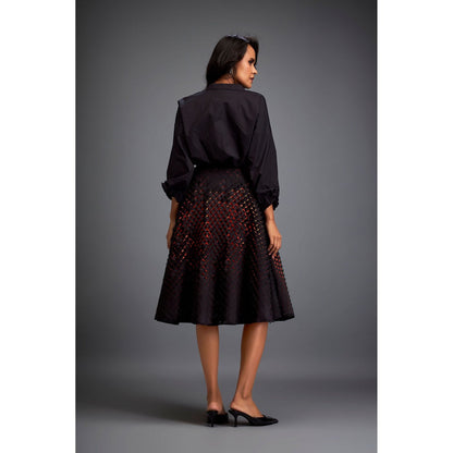 Deepika Arora Black A-Line Voluminous with 3-D Pattern Skirt