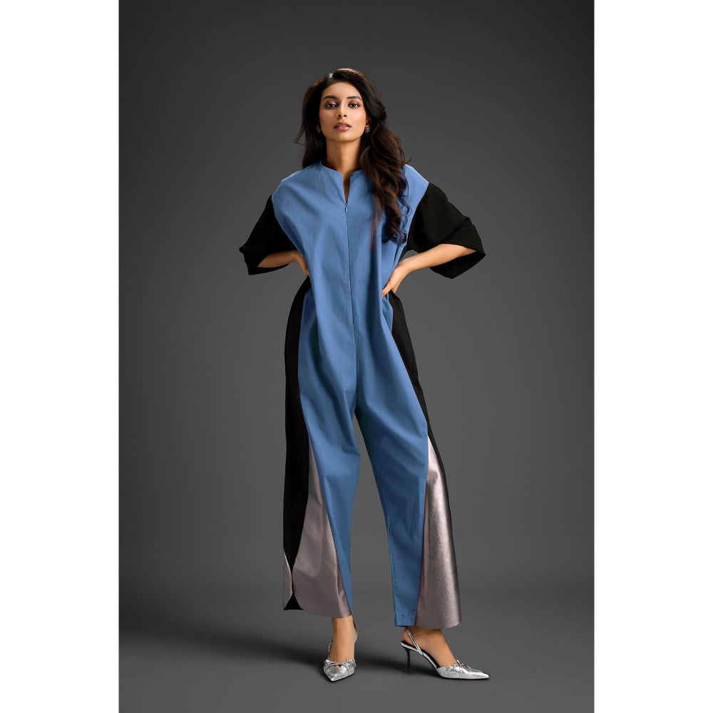Deepika Arora Blue Colorblock Metallic Panels with Relaxed Fit Jumpsuit