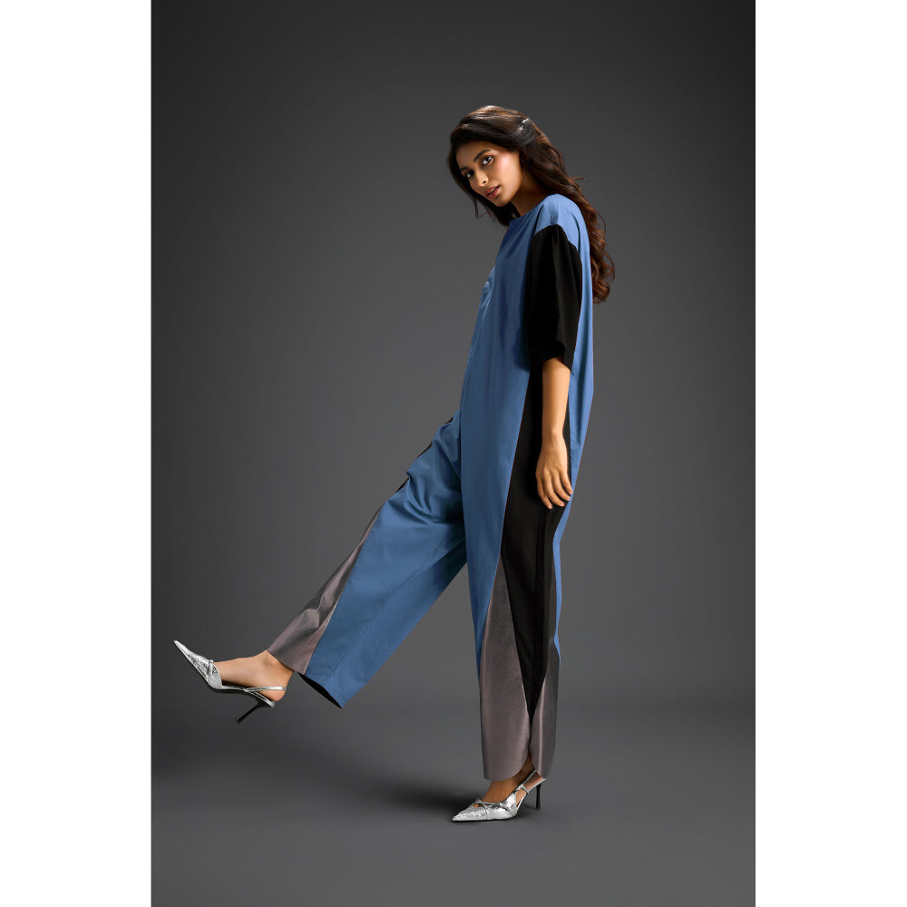 Deepika Arora Blue Colorblock Metallic Panels with Relaxed Fit Jumpsuit