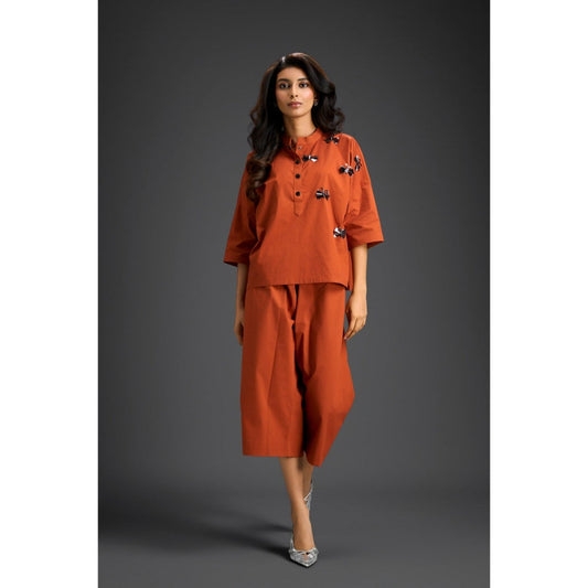 Deepika Arora Rust Embellished/Sequined Co-Ord (Set of 2)