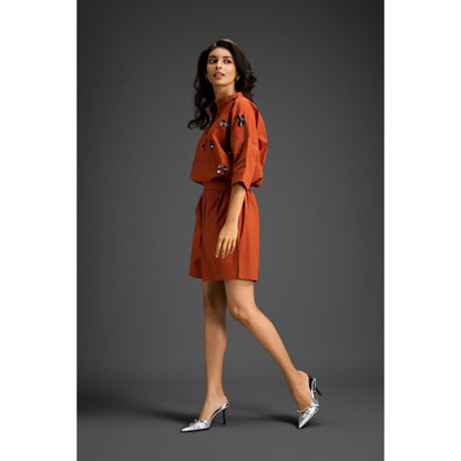 Deepika Arora Rust Embellished/Sequined Co-Ord (Set of 2)