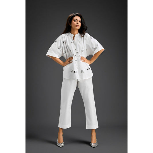 Deepika Arora White Embellished/Sequined Co-Ord (Set of 2)