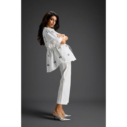 Deepika Arora White Embellished/Sequined Co-Ord (Set of 2)