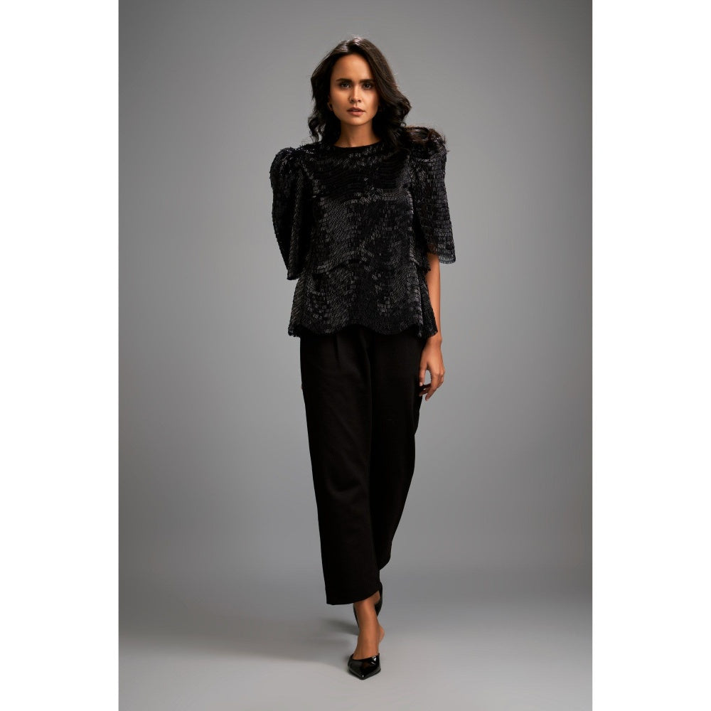 Deepika Arora Black Textured Co-Ord (Set of 2)