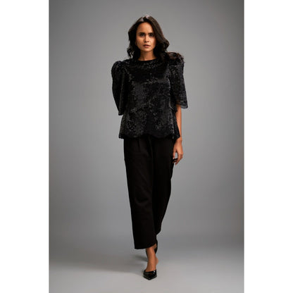Deepika Arora Black Textured Co-Ord (Set of 2)