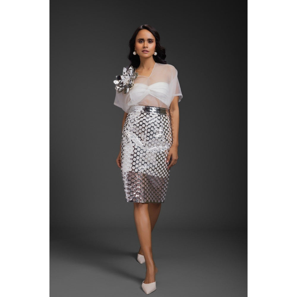 Deepika Arora White Textured Top with Skirt (Set of 2)
