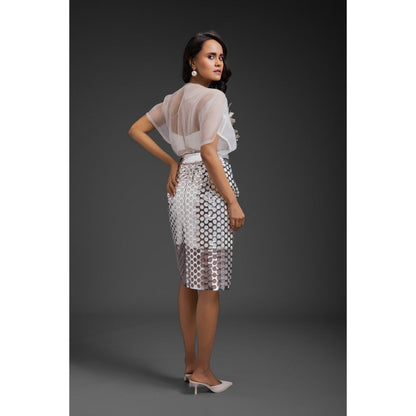Deepika Arora White Textured Top with Skirt (Set of 2)