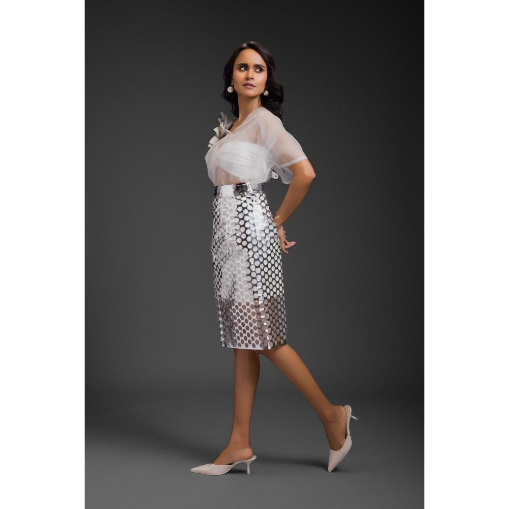 Deepika Arora White Textured Top with Skirt (Set of 2)