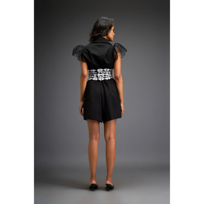 Deepika Arora Womens Black Playsuit with Belt