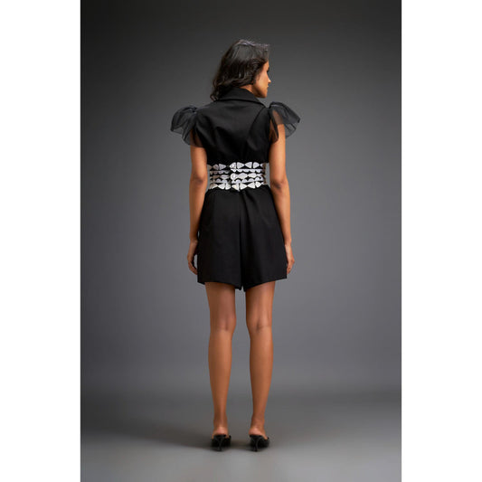Deepika Arora Womens Black Playsuit with Belt