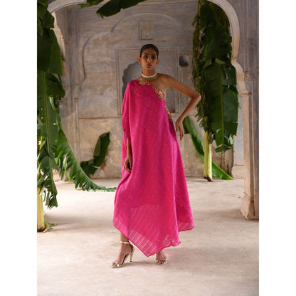 DEEPTHEE Fuchsia Pink One Shoulder Dress