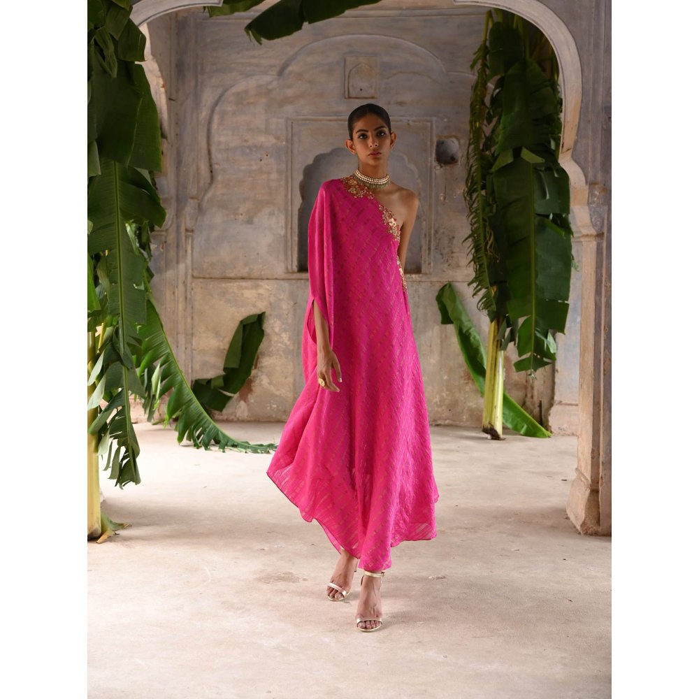 DEEPTHEE Fuchsia Pink One Shoulder Dress