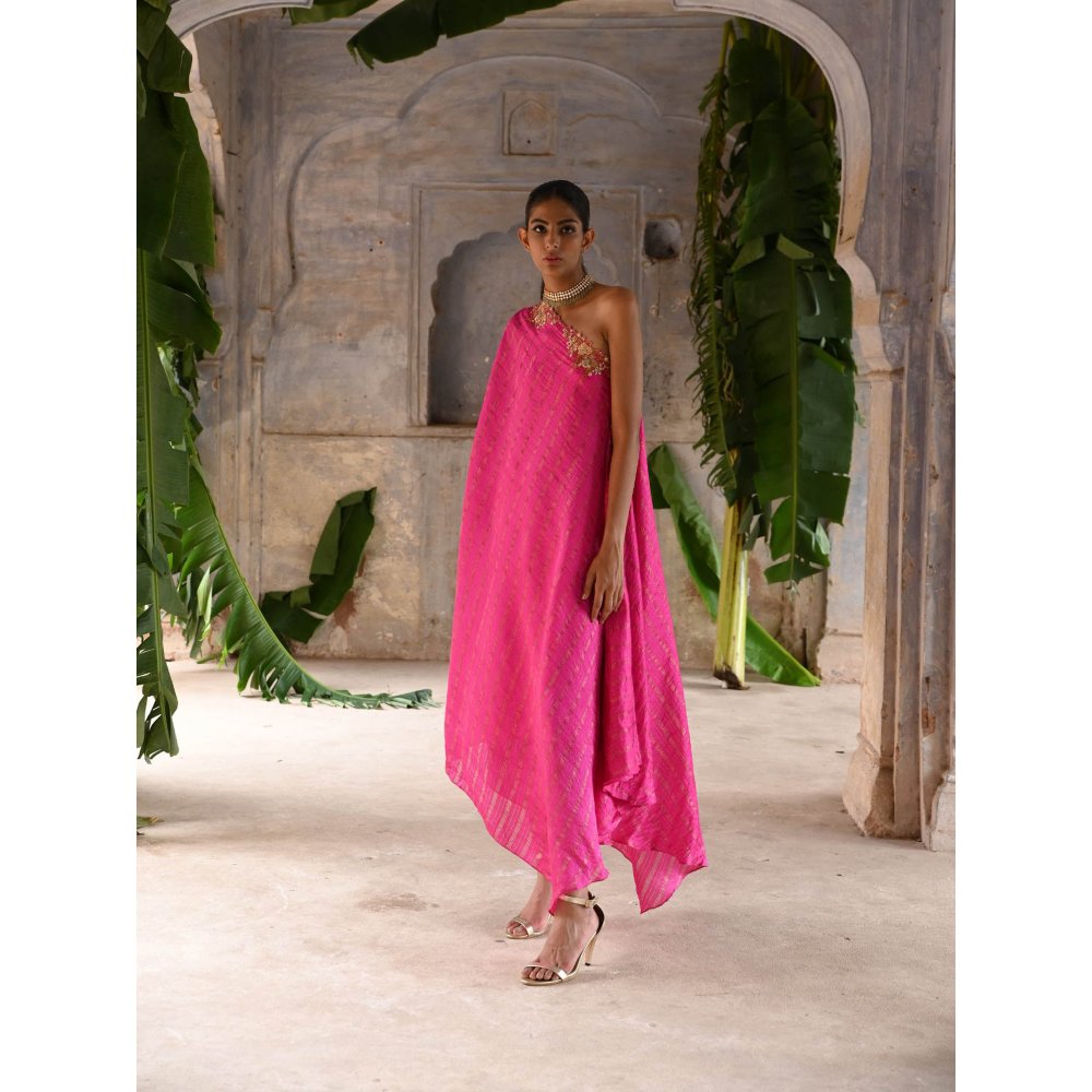 DEEPTHEE Fuchsia Pink One Shoulder Dress