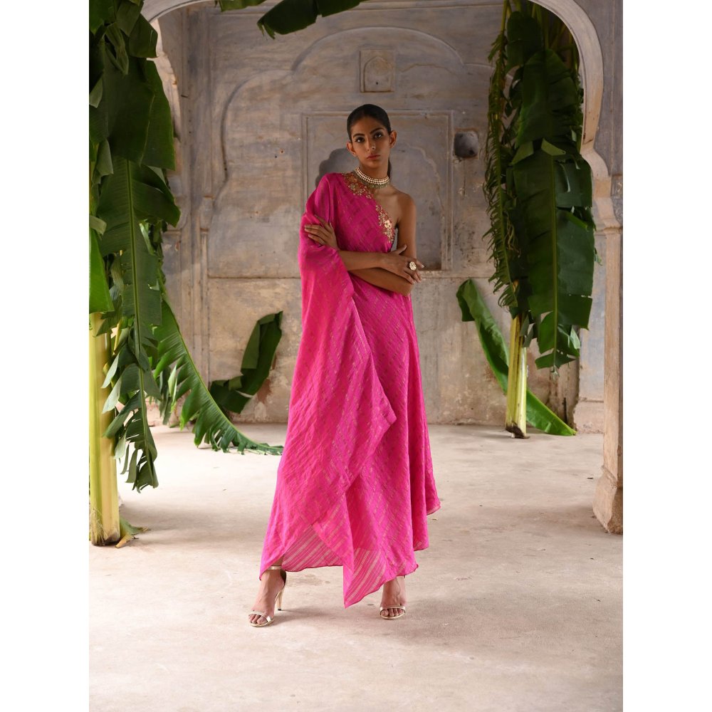 DEEPTHEE Fuchsia Pink One Shoulder Dress